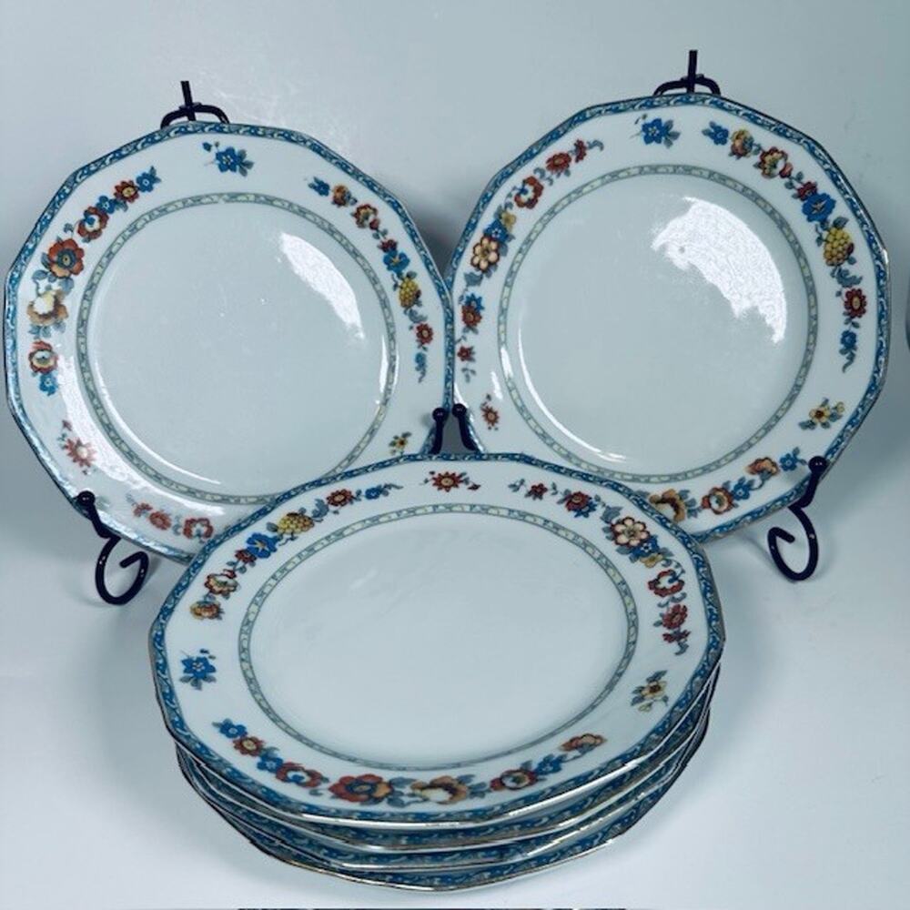 Bloch & Co Eichwald Czechoslovakia Dessert Plate set of 7 Floral Boarder Vintage